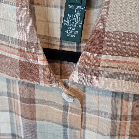 Ralph Lauren LINEN Womens Button Down Plais Shirt BEATIFUL - Picture 4 of 4